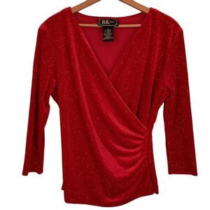 Witchy Velvet Velour Surplice Top Sz L Top Red Fairy Whimsigoth Vamp Y2K Glitter